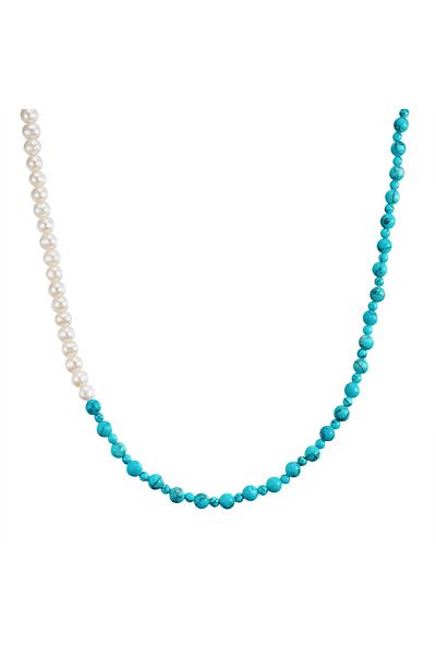Valero Pearls Edelsteinhalskette Kette Sterling Silber Süßwasser-zuchtperle Weiß Türkis (REK.)