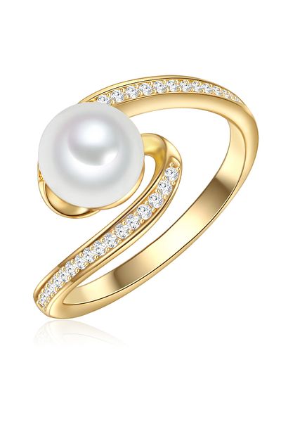 Valero Pearls Silberring Ring Sterling Silber Gelbgold Süßwasser Zuchtperle Weiß Zirkonia Weiß