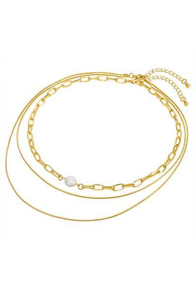 Lulu & Jane Perlenhalskette Kette Gelbgold Muschelkernperle Weiß