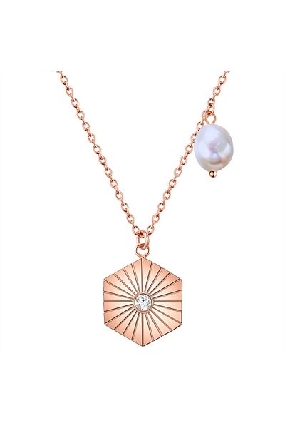 Valero Pearls Edelstahlhalskette Kette Edelstahl Roségold Süßwasser-zuchtperle Weiß Preciosa Weiß