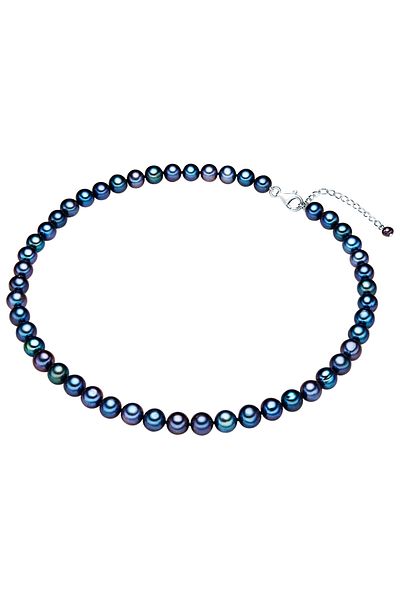 Valero Pearls Perlenhalskette Kette Sterling Silber Süßwasser-zuchtperle Dunkelblau