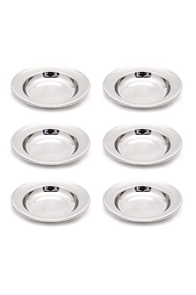 Melrich Stainless Steel Deep Soup Plate 6 Pcs - Thick Glossy 26 Cm