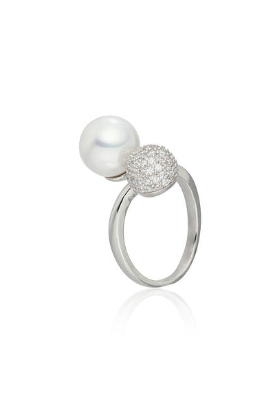 Lulu & Jane Perlenring Ring Muschelkernperle Weiß Zirkonia Weiß
