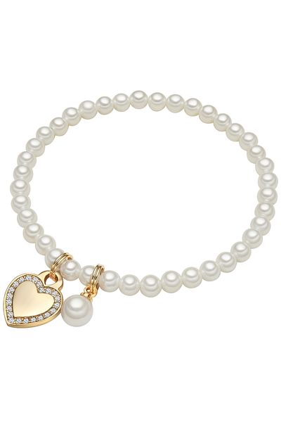 Lulu & Jane Perlenarmband Armband Gelbgold Muschelkernperle Weiß Zirkonia Weiß