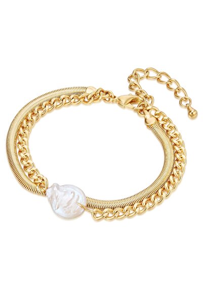 Lulu & Jane Perlenarmband Armband gelbgold Süßwasser-Zuchtperle weiß