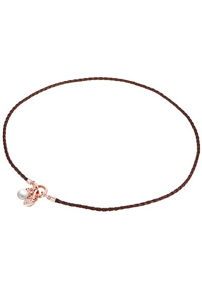 Lulu & Jane Kette Mit Kristallen Von Swarovski® Kette Braun Perle (SYNTH.) Weiß Verziert Mit Kristallen Von Swar