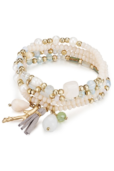 Lulu & Jane Modeschmuckarmband Armband gelbgold Süßwasser-Zuchtperle weiß Kristall bunt