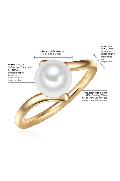Valero Pearls Silberring Ring Sterling Silber Gelbgold Süßwasser-zuchtperle Weiß