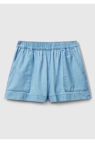 United Colors of Benetton Women's Light Blue 100% Cotton Elastic Waist Shamre Mini Shorts