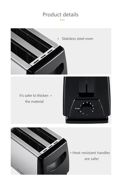 SOKANY 2 Slice Bread Toaster - Adjustable 6 Browning Control 700W SK-016S Black