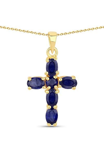 Rafaela Donata Edelsteinhalskette Kette Mit Anhänger Sterling Silber Gelbvergoldet Saphir Blau