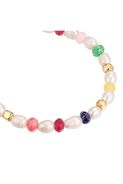 YOKOAMİİ Perlenarmband Armband Gelbgold Süßwasser-zuchtperle Weiß Marmor Multicolor