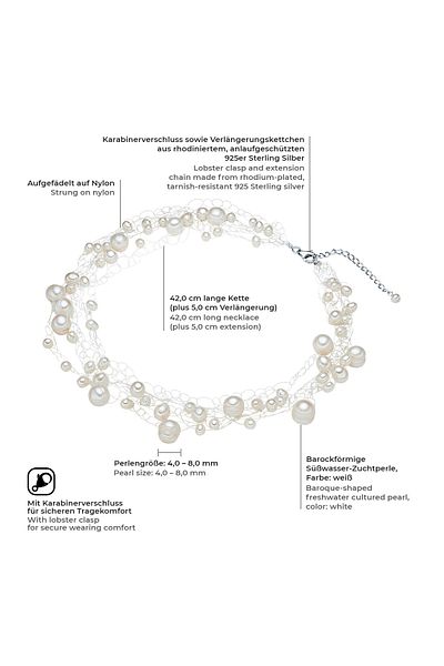 Valero Pearls Perlenhalskette Kette Sterling Silber Süßwasser-Zuchtperle weiß