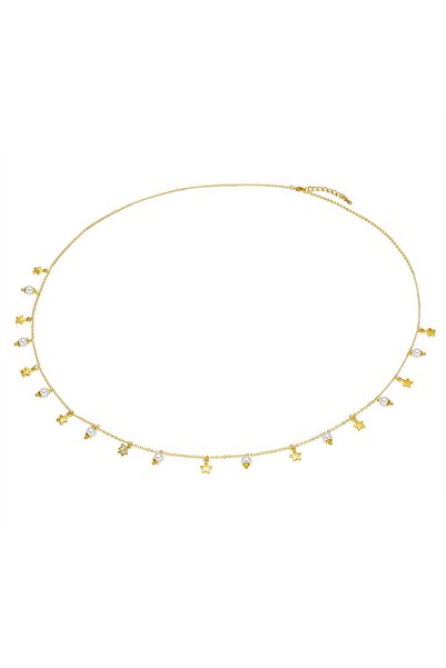 Lulu & Jane Perlenhalskette Kette gelbgold Muschelkernperle weiß