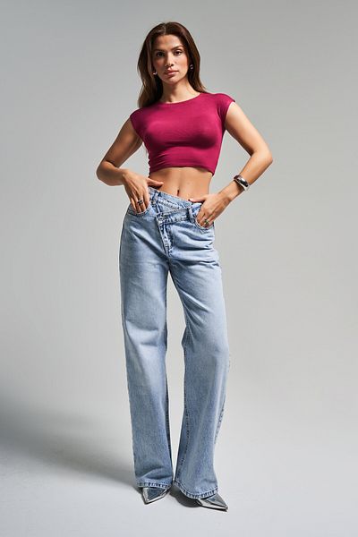 its basic Women's Snow Jeans Color 4S5-3 Straight Fit High Waist Belt Detailed Design Denim Jean