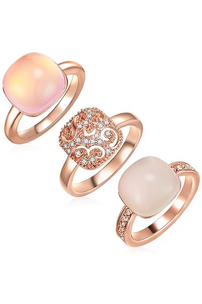 Lulu & Jane Modeschmuckring 3er Set Ringe Roségold Verziert Mit Kristallen Von Swarovski® Weiß