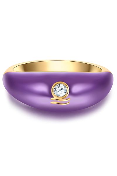 Glanzstücke München Silberring Ring Sterling Silber gelbgold Zirkonia weiß Emaille lila
