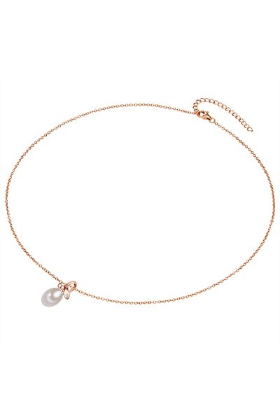Valero Pearls Silberhalskette Kette Mit Anhänger Sterling Silber Roségold Süßwasser-zuchtperle Weiß Zirkonia Weiß