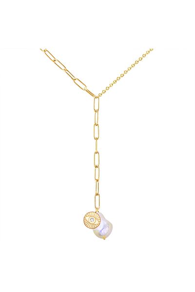 Lulu & Jane Edelstahlhalskette Kette Edelstahl gelbgold Süßwasser-Zuchtperle weiß Preciosa weiß