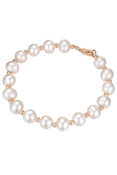 Valero Pearls Perlenarmband Armband Sterling Silber Roségold Süßwasser-zuchtperle Weiß