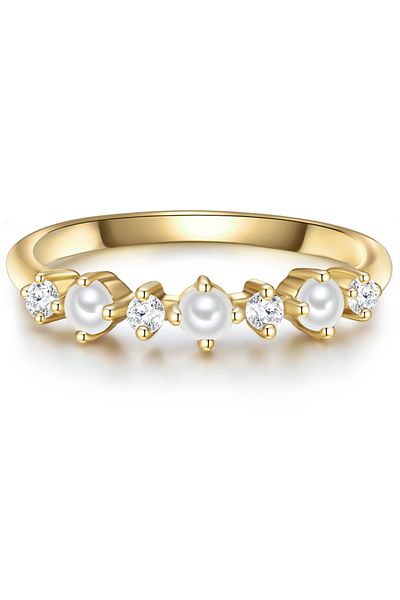 Glanzstücke München Silberring Ring Sterling Silber Gelbgold Süßwasser-zuchtperle Weiß Zirkonia Weiß
