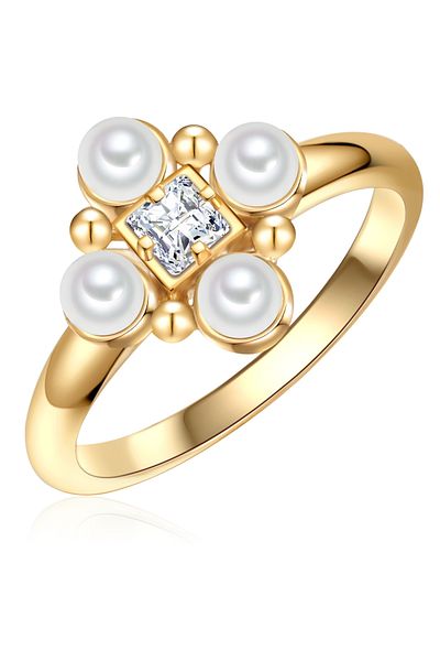 Lulu & Jane Perlenring Yüzük gelbgold Muschelkernperle weiß Zirkonia weiß