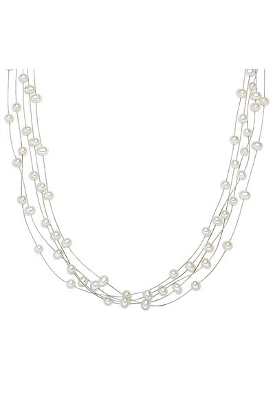 Valero Pearls Perlenhalskette Kette Sterling Silber Süßwasser-zuchtperle Weiß