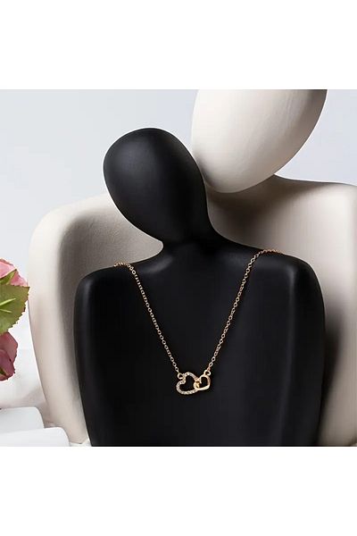 HDCreativeDesign Gold Tone Zircon Cubic Zirconia Connected Heart Stainless Steel Necklace