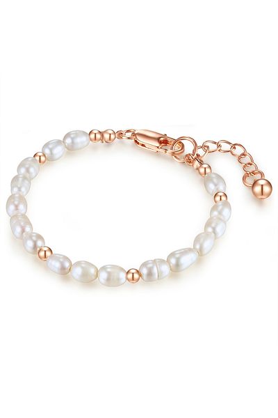 Lulu & Jane Perlenarmband Armband Roségold Süßwasser-zuchtperle Weiß