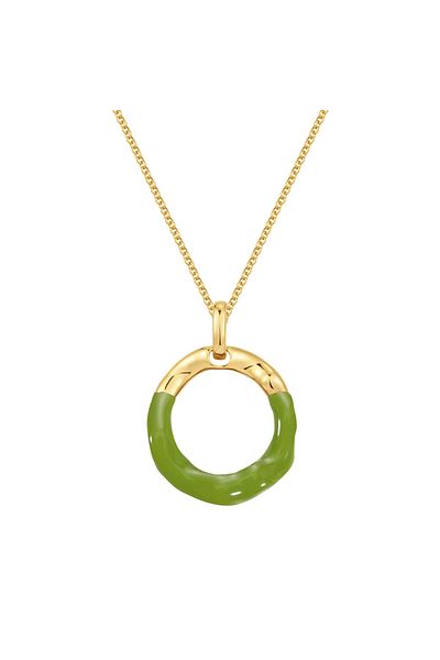 YOKOAMİİ Modeschmuckhalskette Kette Mit Anhänger Gelbgold Emaille Oliv