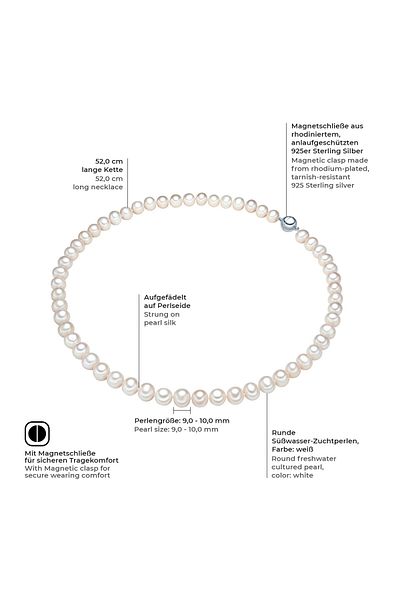 Valero Pearls Perlenhalskette Kette Sterling Silber Süßwasser-zuchtperle Weiß
