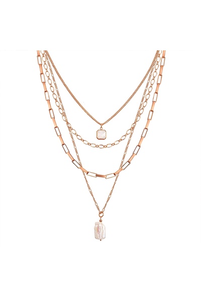 Lulu & Jane Modeschmuckhalskette Kette mit Anhänger gelbgold Süßwasser-Zuchtp...