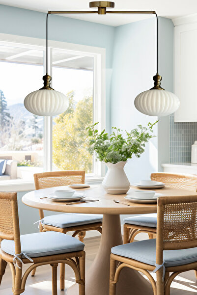 Bamyum Elegant Cam Beyaz İkili Metal Çubuk Avize Eskitme Tokmak Başlık Sarkıt Lamba Salon Aydınlatma