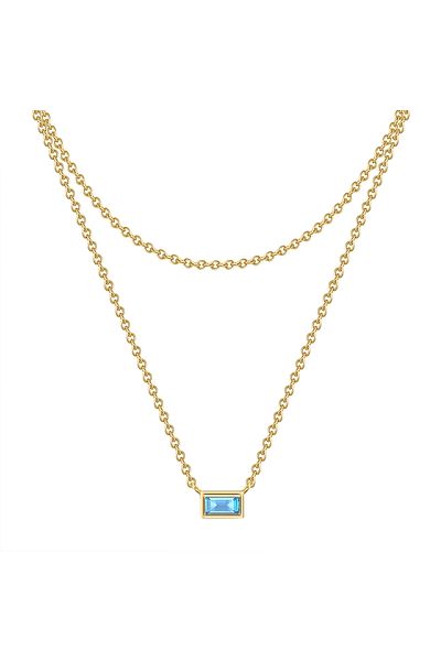 Glanzstücke München Silberhalskette Kette Mit Anhänger Sterling Silber Gelbgold Zirkonia Hellblau