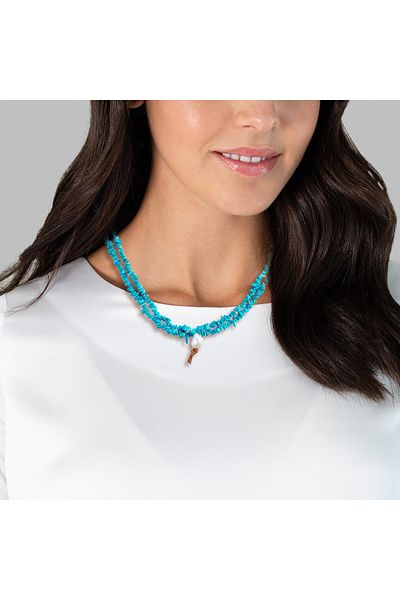 Valero Pearls Edelsteinhalskette Kette Sterling Silber Süßwasser-zuchtperle Weiß Türkis (REK.)