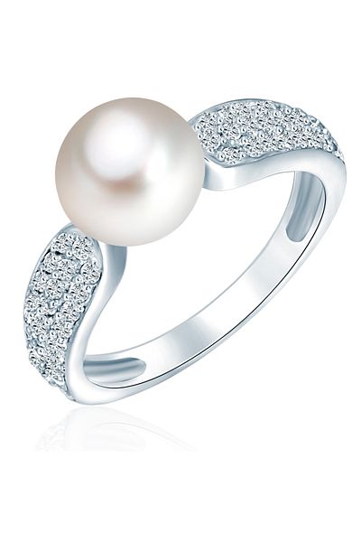 Valero Pearls Perlenring Ring Sterling Silber Süßwasser-zuchtperle Weiß Zirkonia Weiß