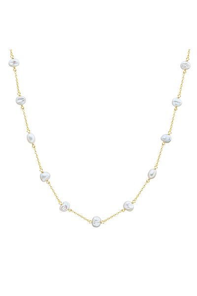 Valero Pearls Perlenhalskette Kette Sterling Silber Gelbgold Süßwasser-zuchtperlen Weiß