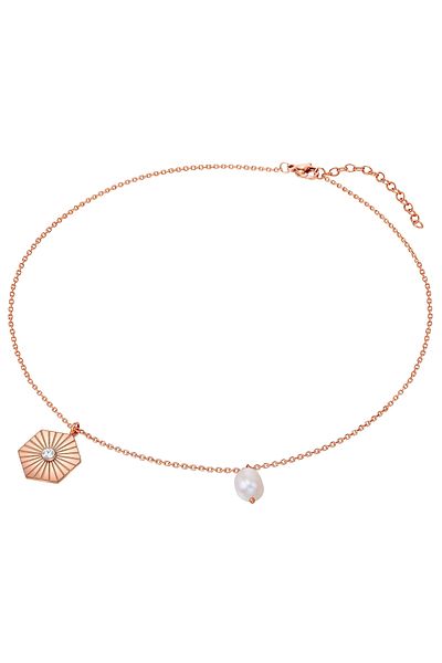Valero Pearls Edelstahlhalskette Kette Edelstahl Roségold Süßwasser-zuchtperle Weiß Preciosa Weiß