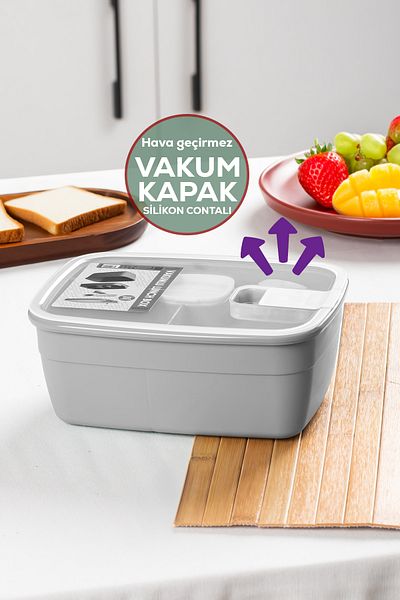 Porsima 3194 Vacuum Self-Feeding Lunch Box with Spoon, Fork and Sauce Bowl - 2-Tier Lunch Box - Lunch Box