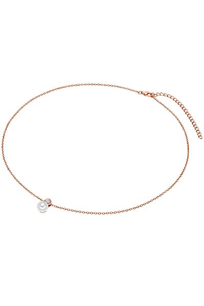 Valero Pearls Silberhalskette Kette Mit Anhänger Sterling Silber Roségold Süßwasser-zuchtperle Weiß Zirkonia Weiß