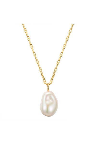 YOKOAMİİ Modeschmuckhalskette Kette Mit Anhänger Gelbgold Muschelkernperle Weiß