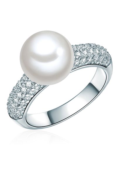 Lulu & Jane Perlenring Ring Muschelkernperle weiß Zirkonia weiß