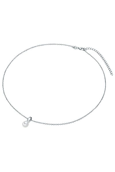 Valero Pearls Silberhalskette Kette mit Anhänger Sterling Silber Süßwasser-Zuchtperle weiß