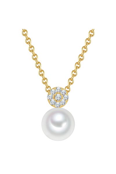 Valero Pearls Silberhalskette Kette Mit Anhänger Sterling Silber Gelbgold Süßwasser Zuchtperle Weiß Zirkonia Weiß