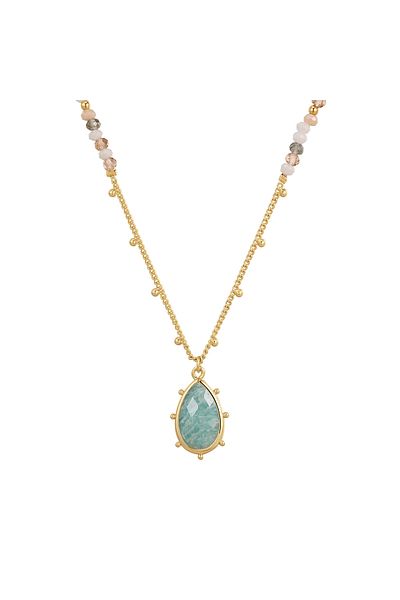 YOKOAMİİ Modeschmuckhalskette Kette Mit Anhänger Gelbgold Amazonit Blau
