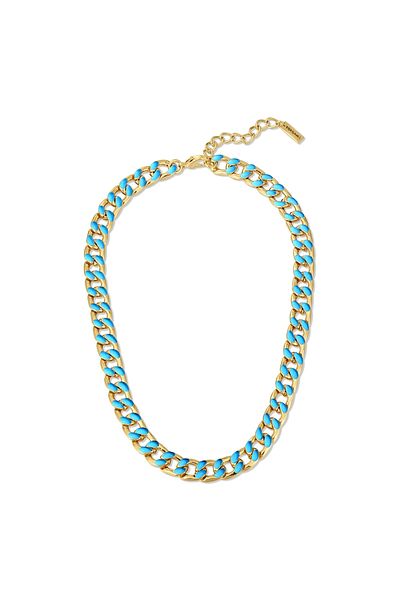 YOKOAMİİ Modeschmuckhalskette Kette Gelbgold Emaille Blau