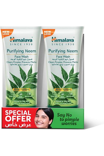 Himalaya Purifying Neem Face Wash 2X150ml - Helps Fight Pimples & Prevent Marks, Reduces Breakouts