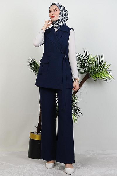 GİYZAMİLA Σετ με μονό τσέπη με διπλό γιακά Navy Blue