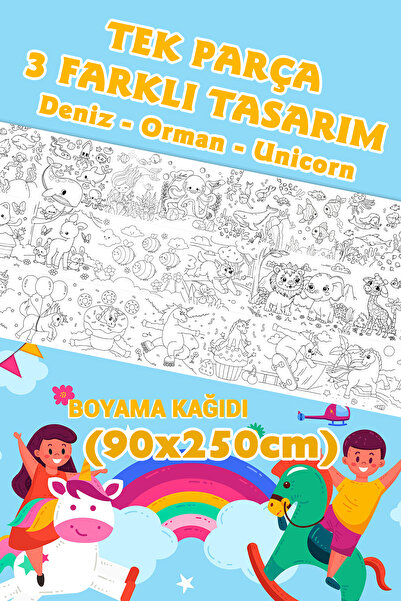 BiWini Tek Parça Unicorn-Orman-Deniz Dev Boyama Kağıdı 90cm*2,5 Metre Rulo- Ç...