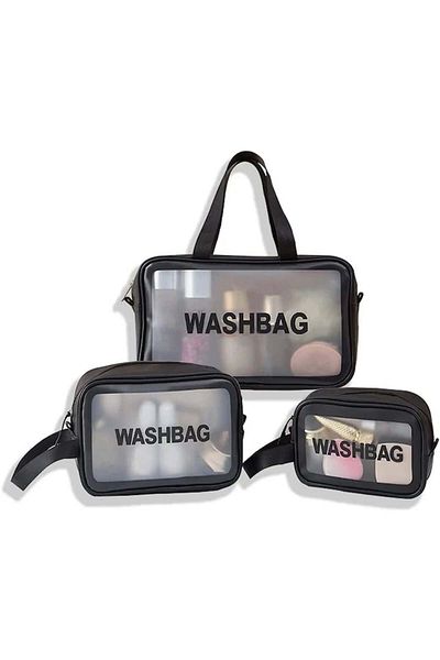 TECOS Set Genti De Voiaj Pentru Cosmetice, , 3 Dimensiuni Diferite, Impermeabile, Negru